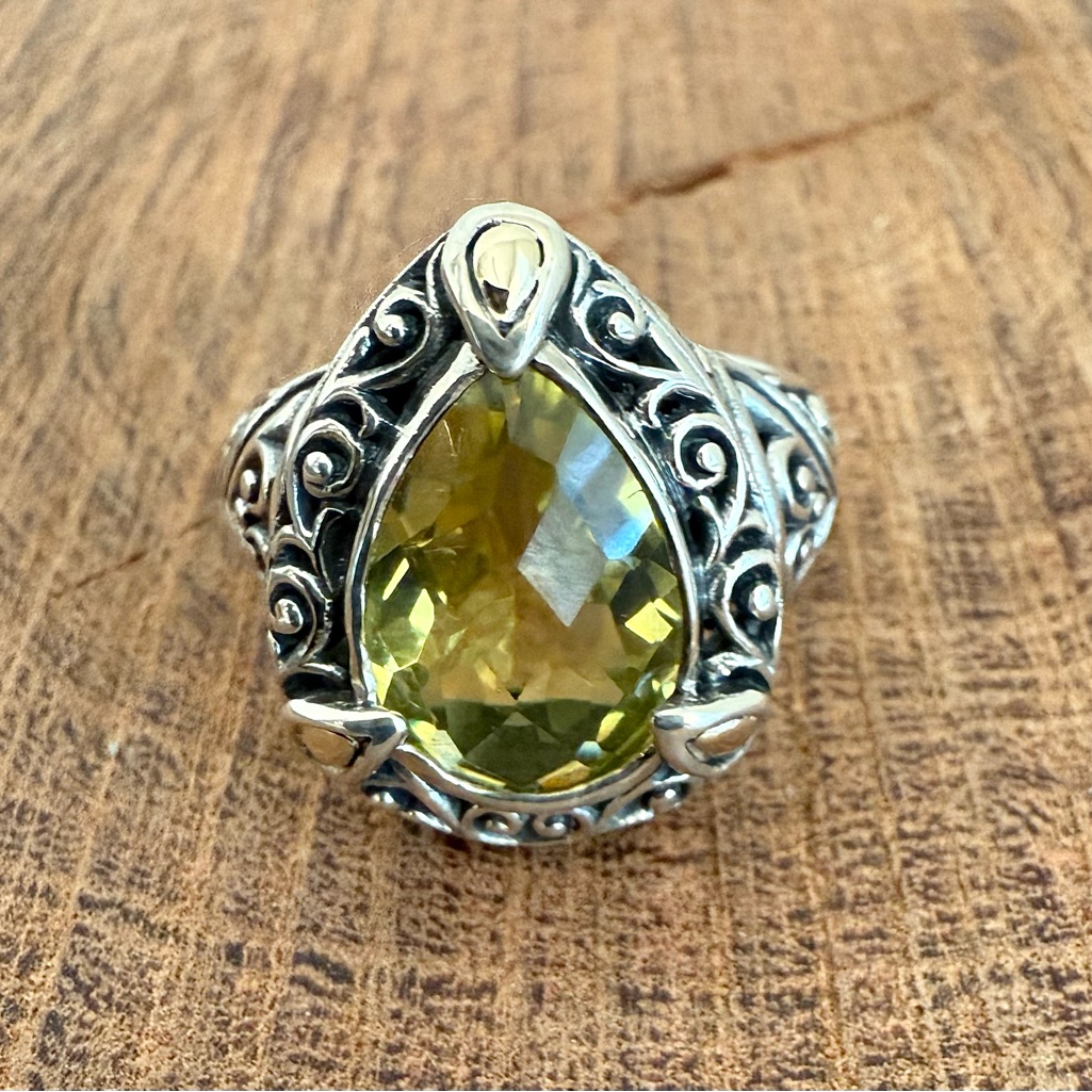 Bali Citrine Gemstone With 18k Gold Accents And Sterling Silver Teardrop Ring 9